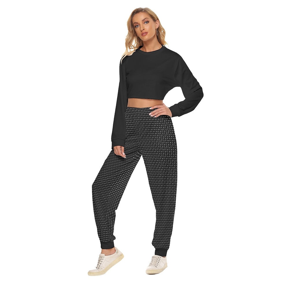 Thumbnail: Crop Sweatshirt Pantsuit Starry étoiles Print Black & White