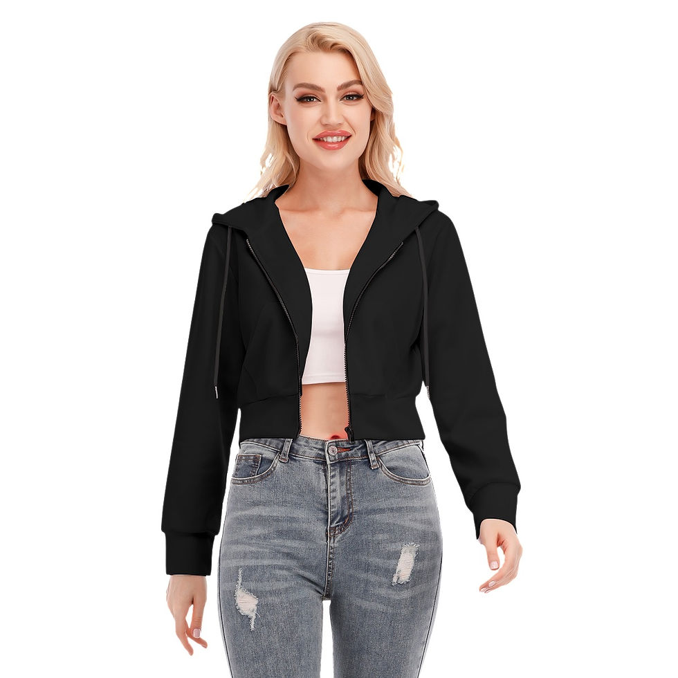 Thumbnail: Ladies Crop Top Hoodie With Zipper Closure Black