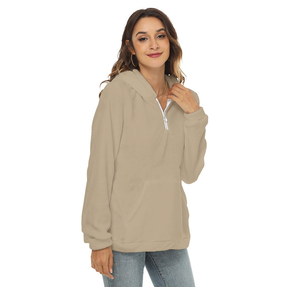 Thumbnail: Ladies Zip Collar Borg Fleece Hoodie Gold Taupe