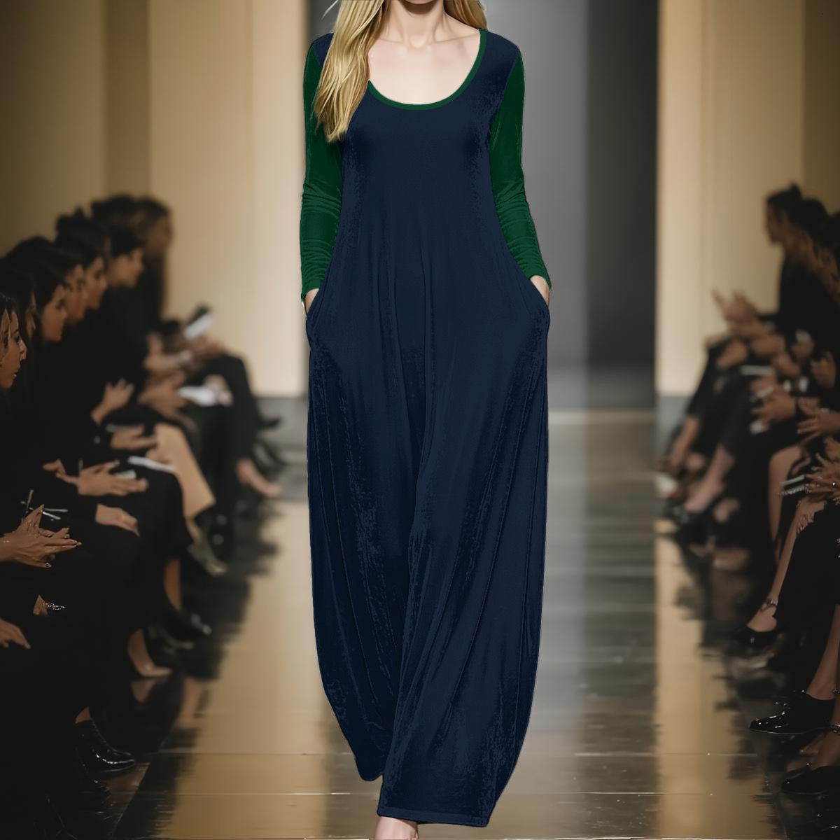 Ladies Velvet Shine Maxi Dress Peacock