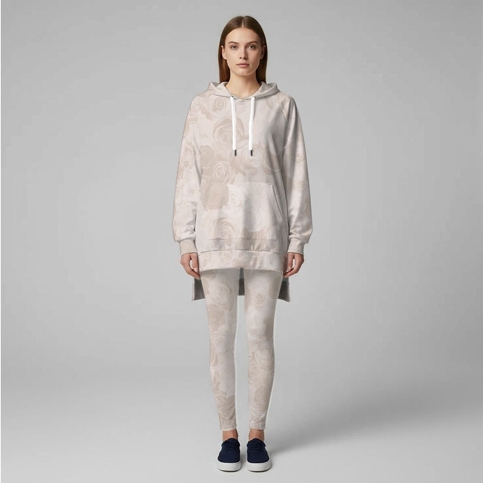 Thumbnail: Stretch Hoodie Set Roses Natural