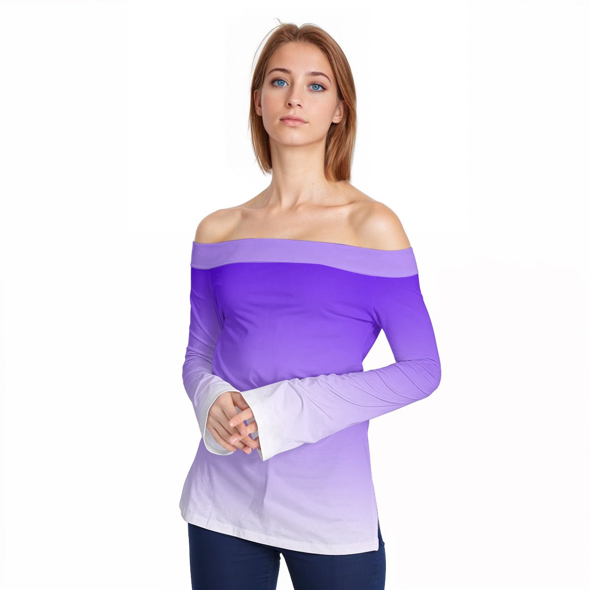 Off-Shoulder Long Sleeve Top Purple Glow Gradient