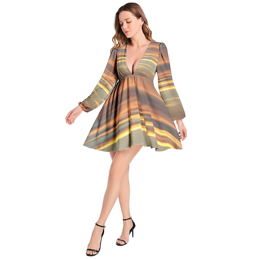 Thumbnail: Lantern Sleeve Deep V-Neck Short Dress SunGlow© VI