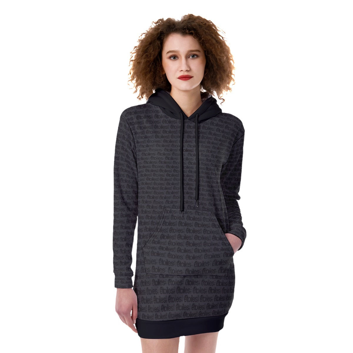 Heavy Fleece Long Hoodie Black Grey étoiles