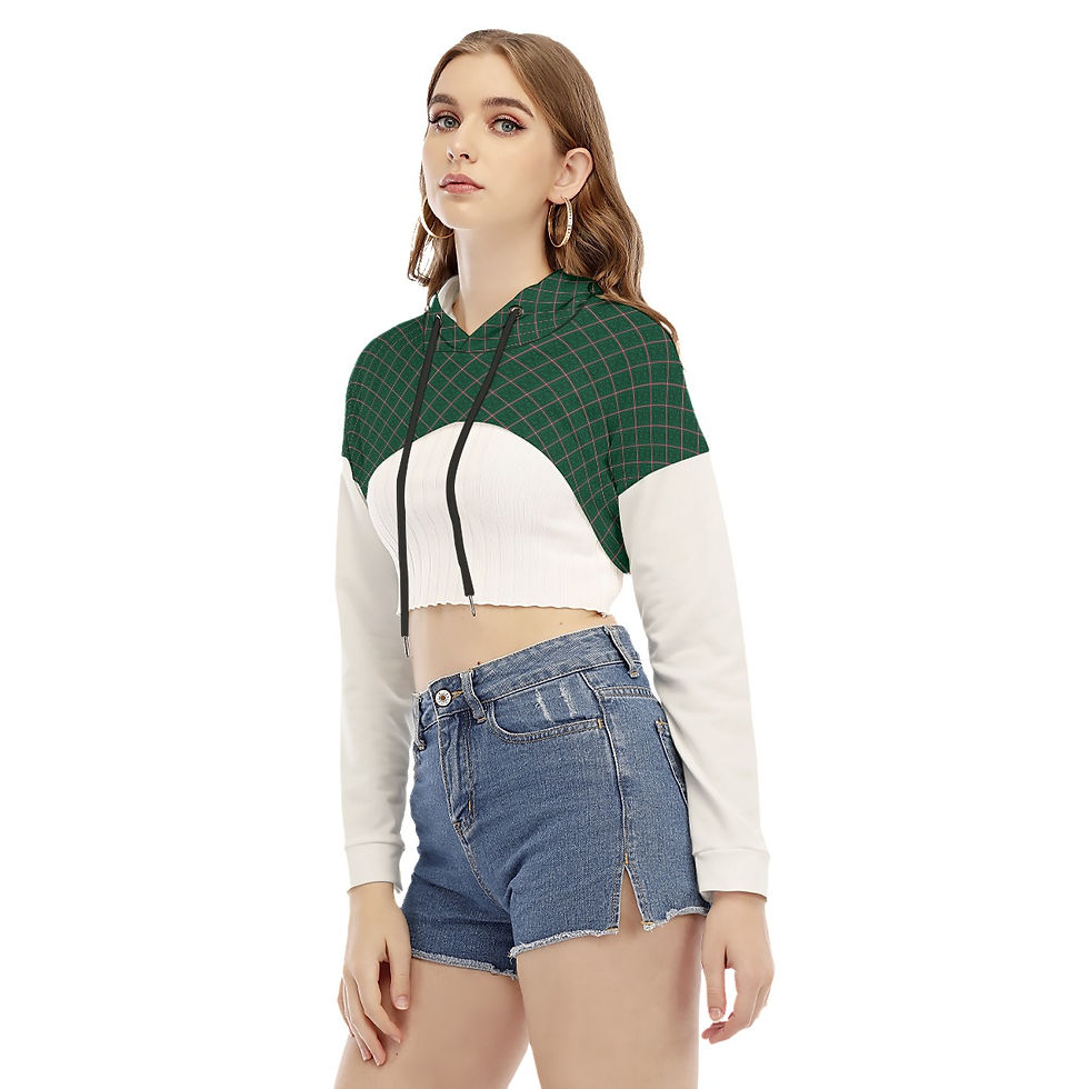 Thumbnail: Short Hoodie With Long Sleeves Emerald é Diamond Print & Off-White