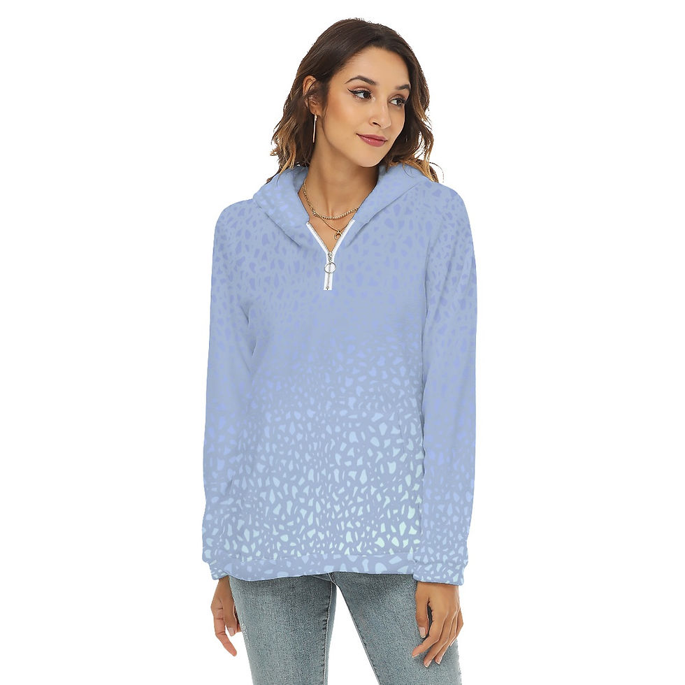 Thumbnail: Ladies Zip Collar Borg Fleece Hoodie Sky Coral Gradient Print