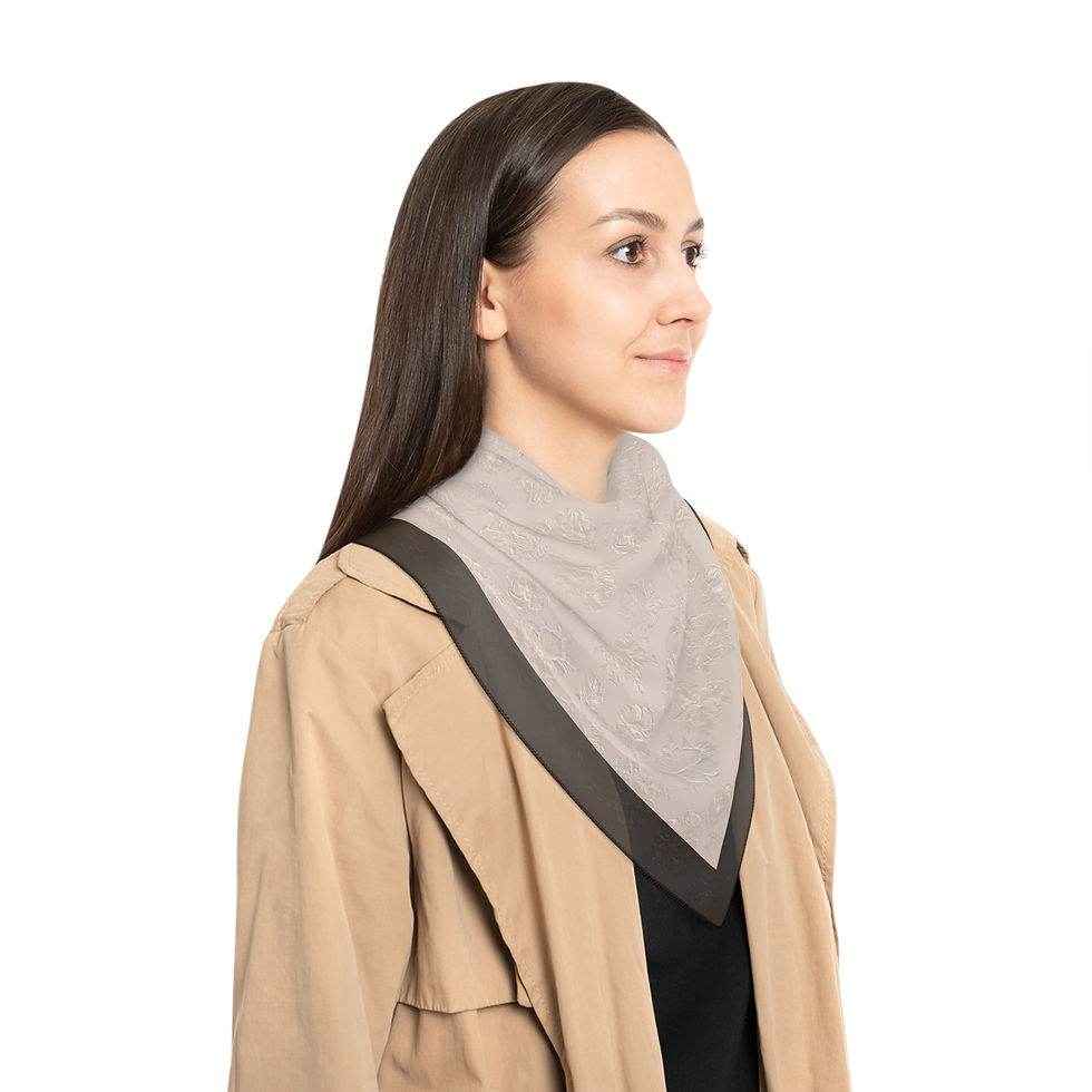 Thumbnail: Natural Neutral MBoss Rose Flower Print Poly Scarf