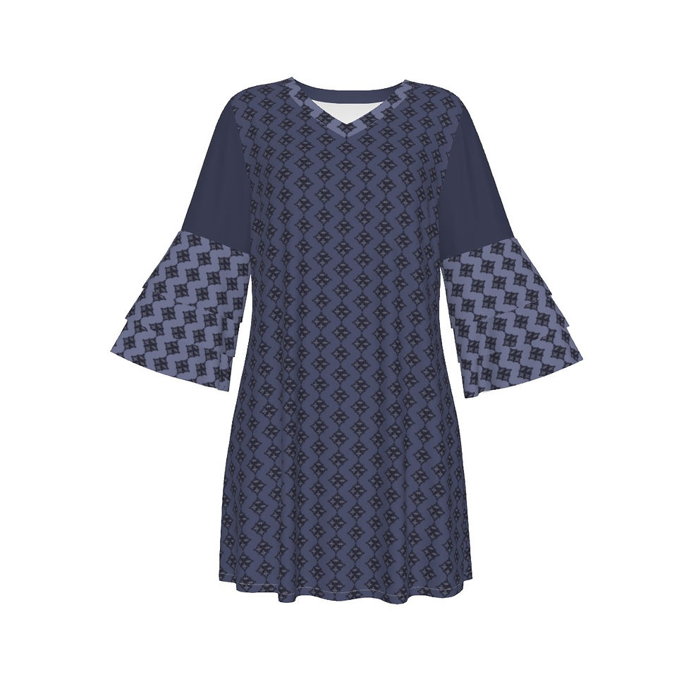 Stacked Ruffle Sleeve Dress é Diamond Print Blues