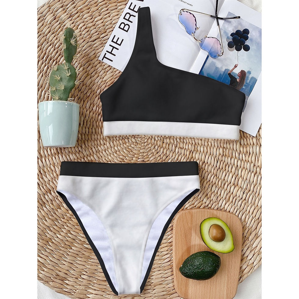 Thumbnail: One Shoulder Bikini Reverse Flip Sides White & Black