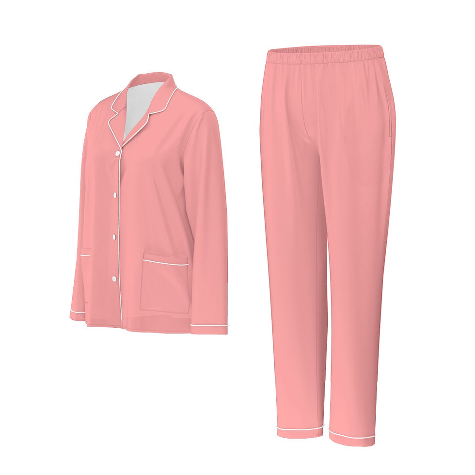 Thumbnail: Ladies Long Sleeve Pajama Set with White Contrast Piping Light Coral Melon