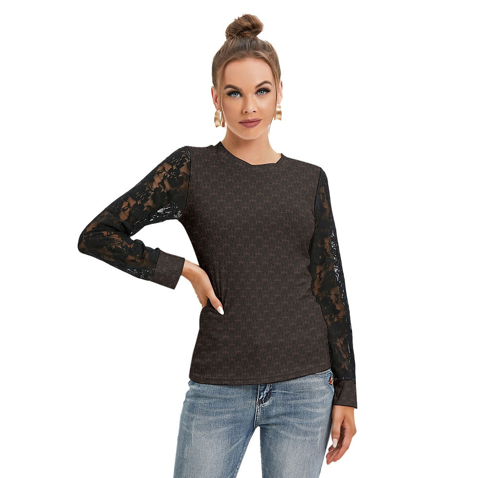 Thumbnail: Ladies Long Black Lace Sleeve T-shirt Circle Geo