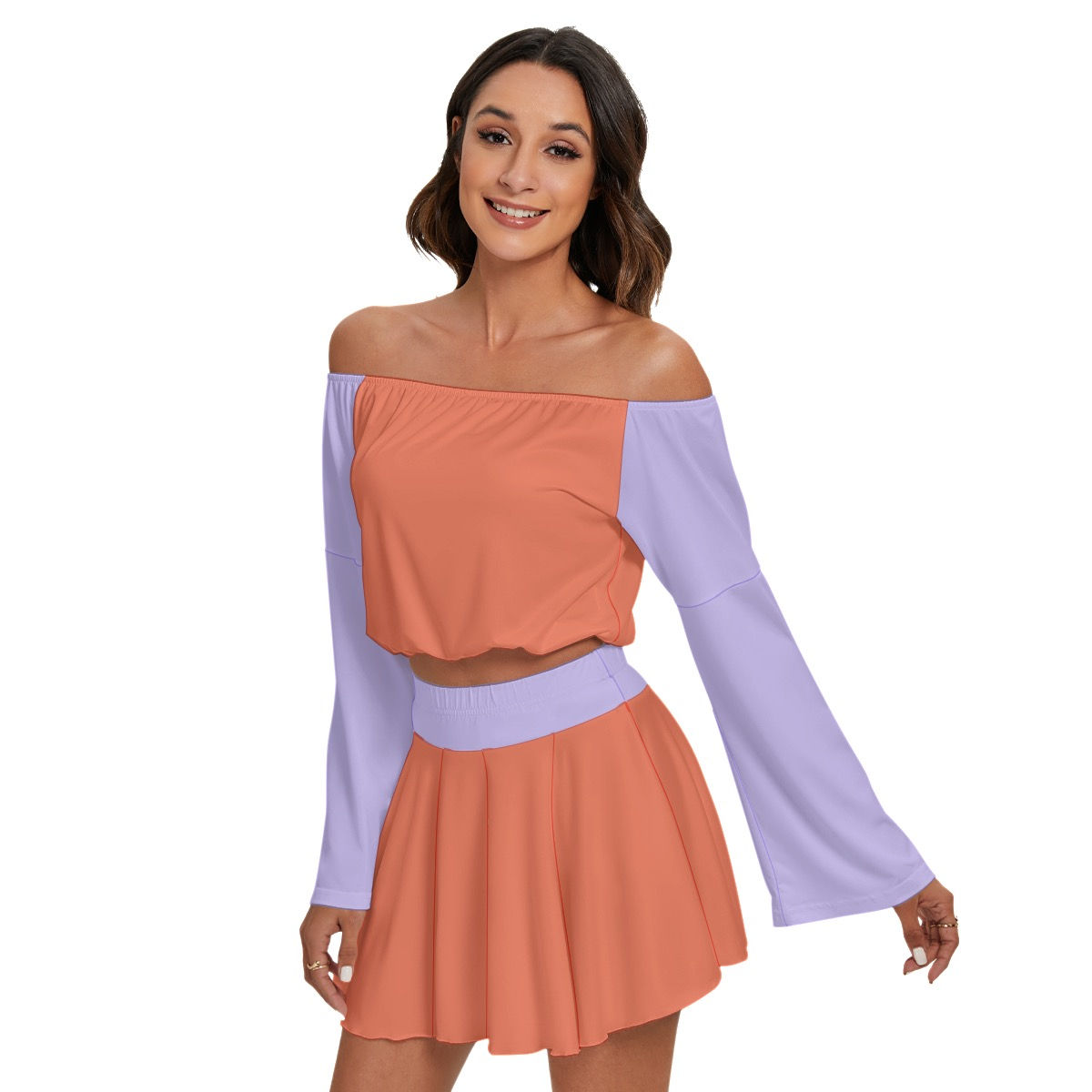 Off-shoulder Top And Skirt Set Melon & Petal Lavender