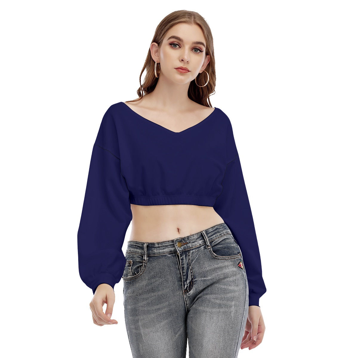 All-Over Print Women's V-neck Long Sleeve Cropped Sweatshirt