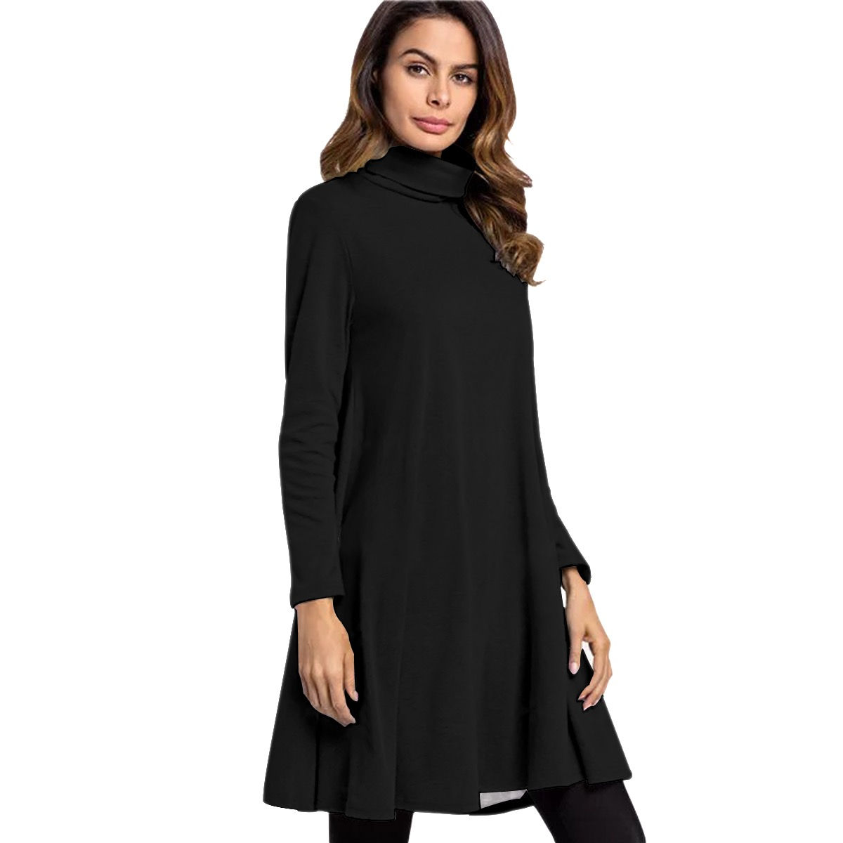 High Neck Dress with Long Sleeve Black