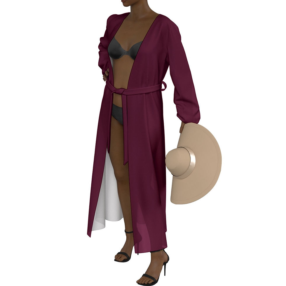 Thumbnail: Ladies Lightweight Versatile Long Kimono Cardigan Dark Berry