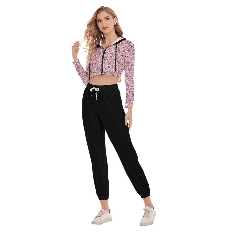 Thumbnail: Crop Hoodie Sports Set Multi Butterflies Black