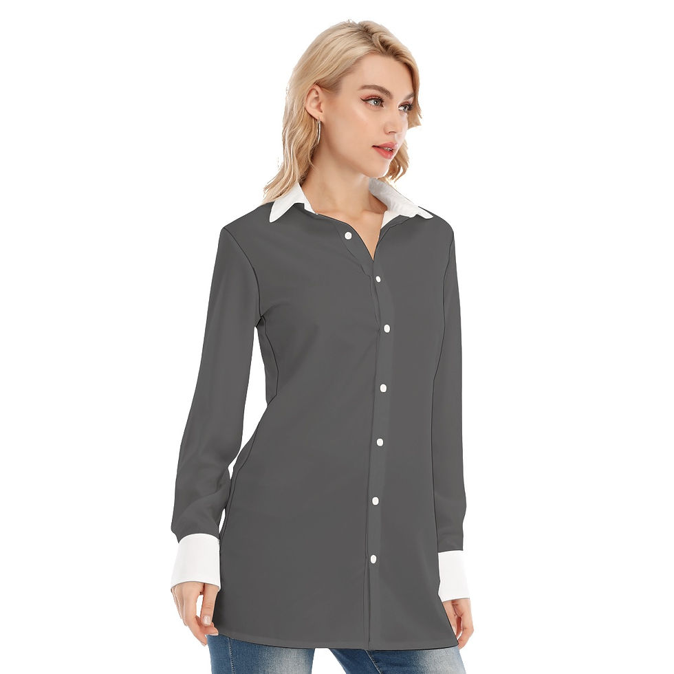 Thumbnail: Button Front Long Shirt Grey & White
