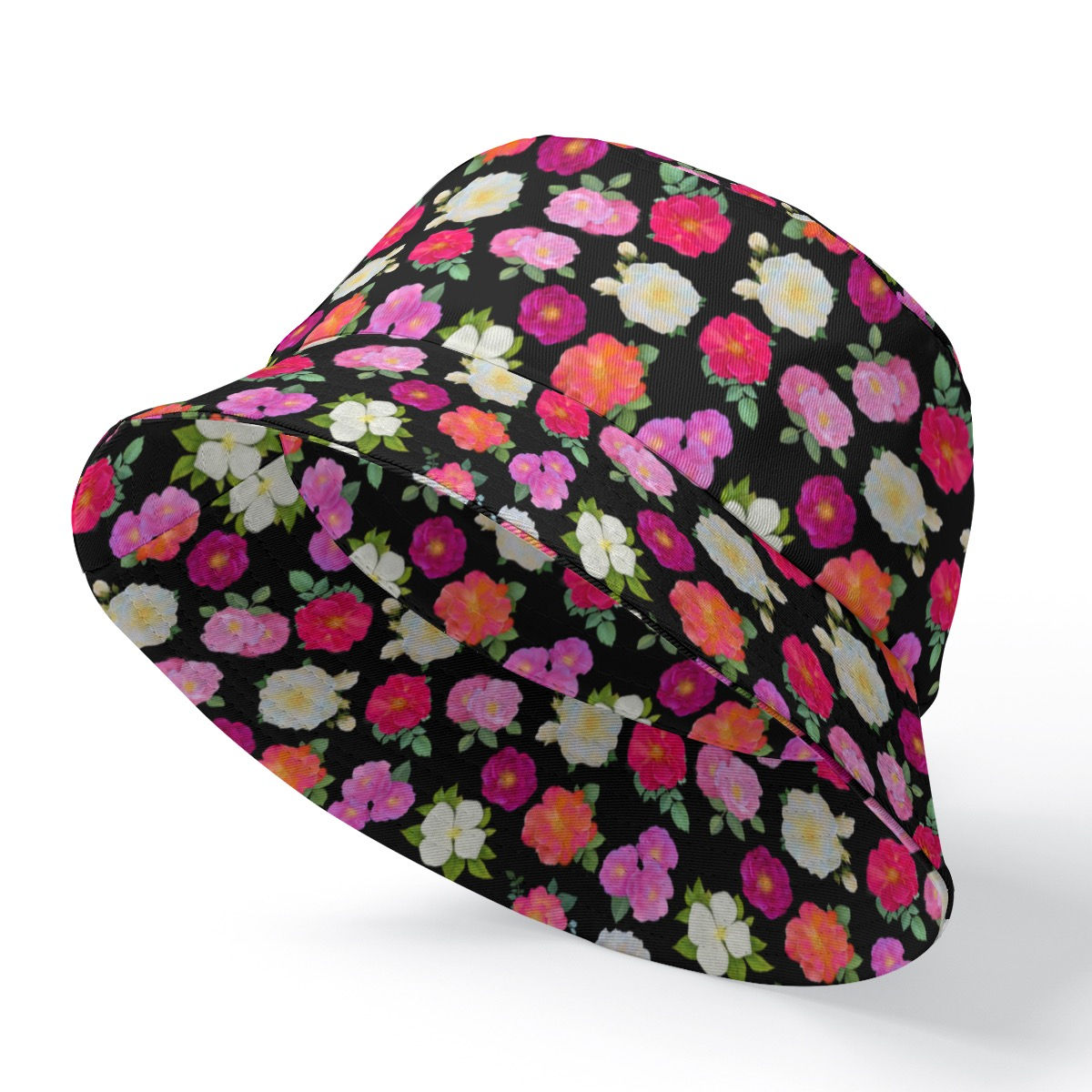 Sun / Vacation Hat Multi Floral Black