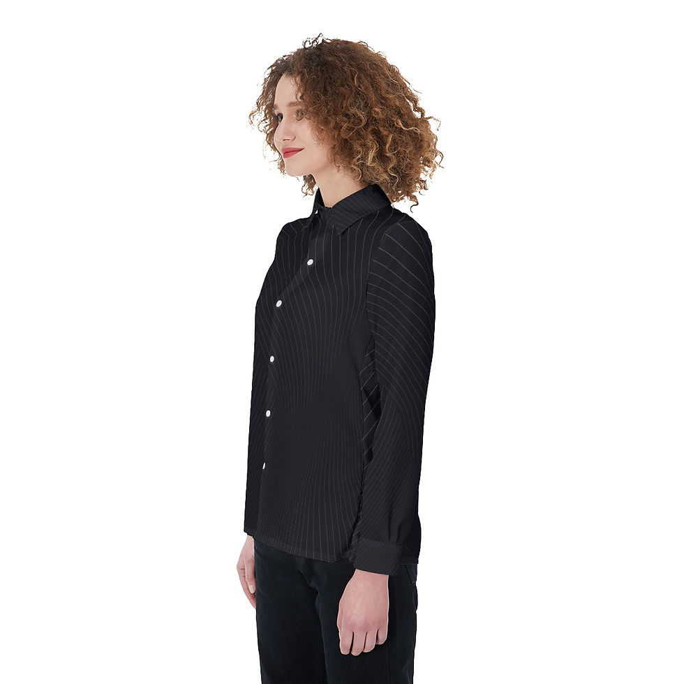 Thumbnail: Gathered Stretch Back Button Shirt Midnight Curvestripe