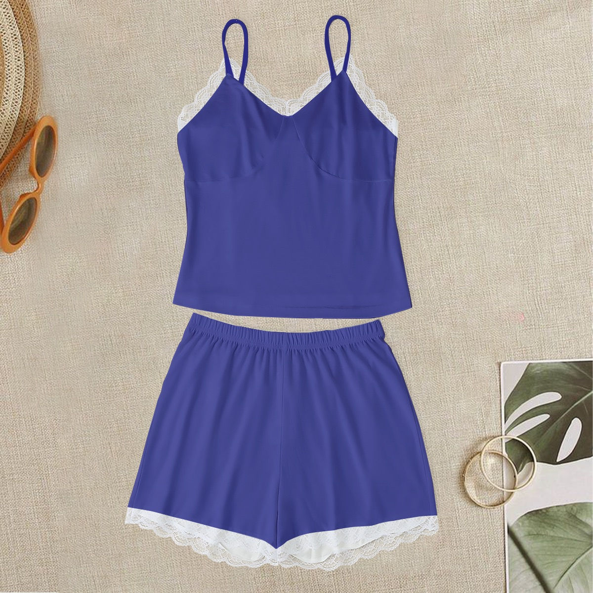Cami Shorts Set with Lace Trim Violet
