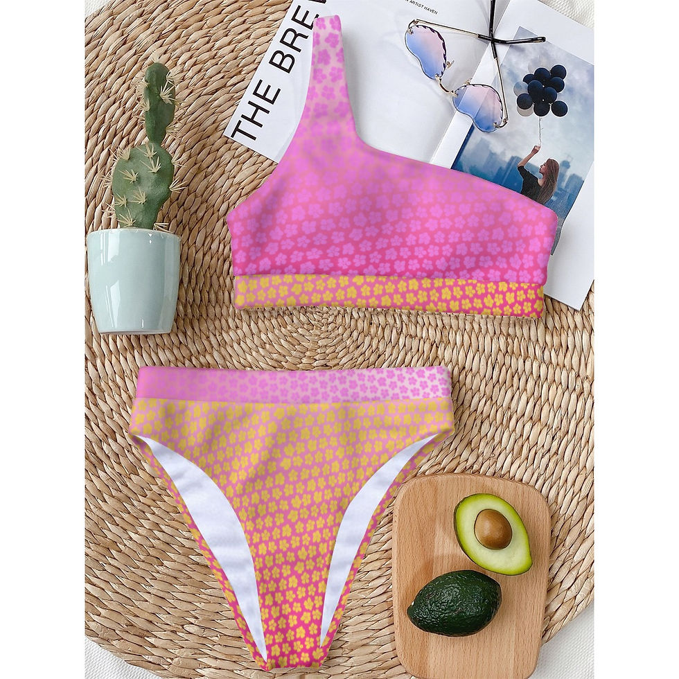 Thumbnail: One Shoulder Bikini Pink Orange Flower Gradient