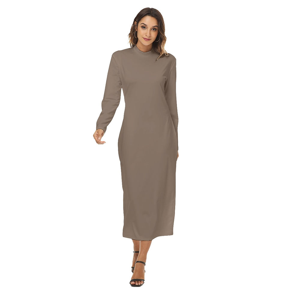Thumbnail: Mock Neck Long Sleeve Dress Taupe