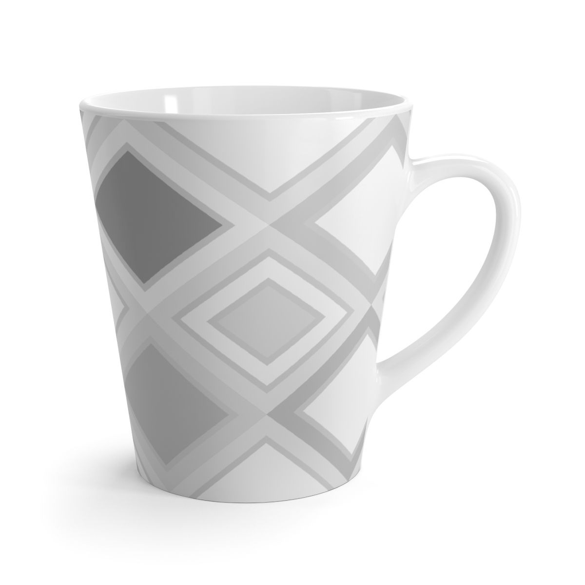 Latte Mug Grey Diamond Print