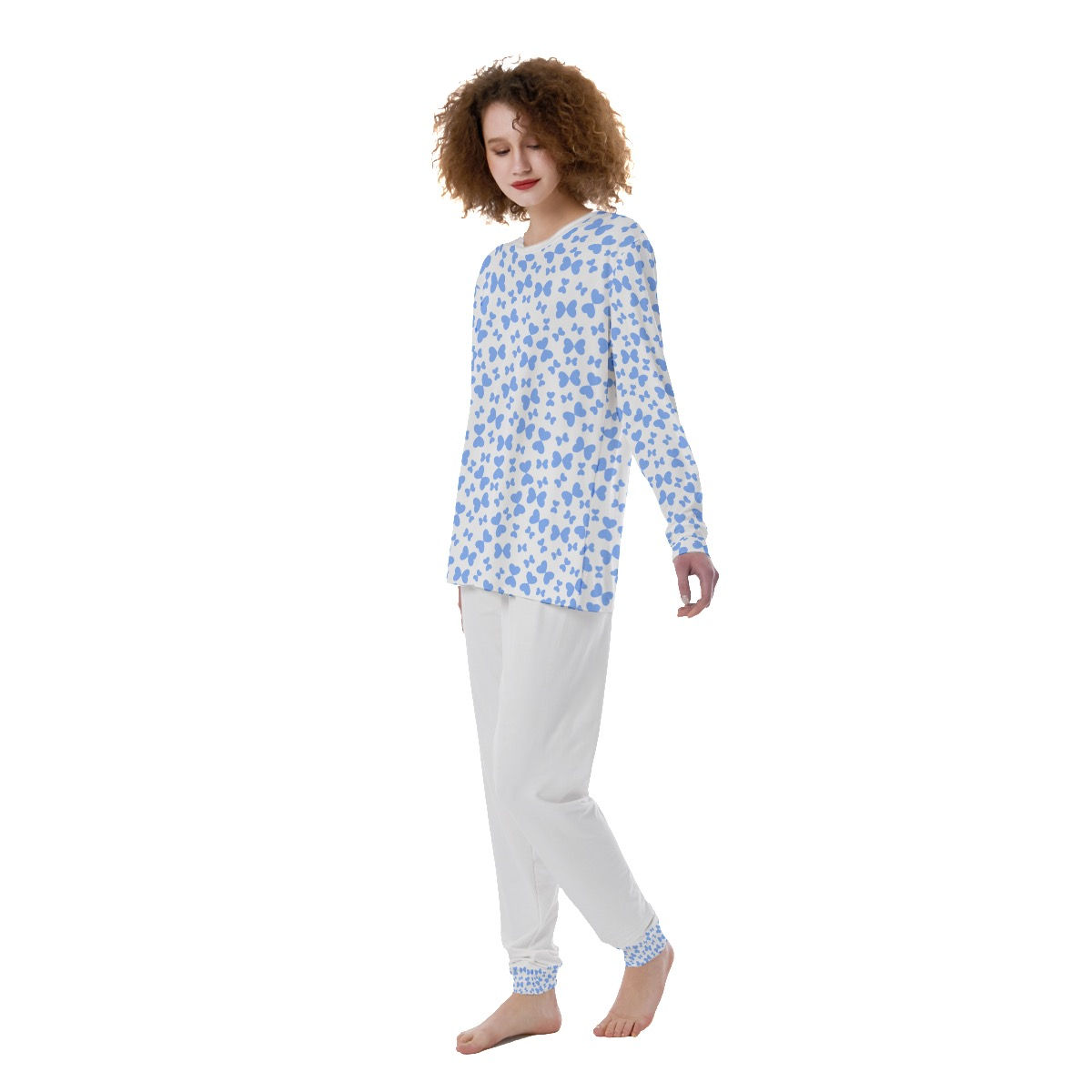 All-Over Blue White Butterflies Print Ladies Pajamas