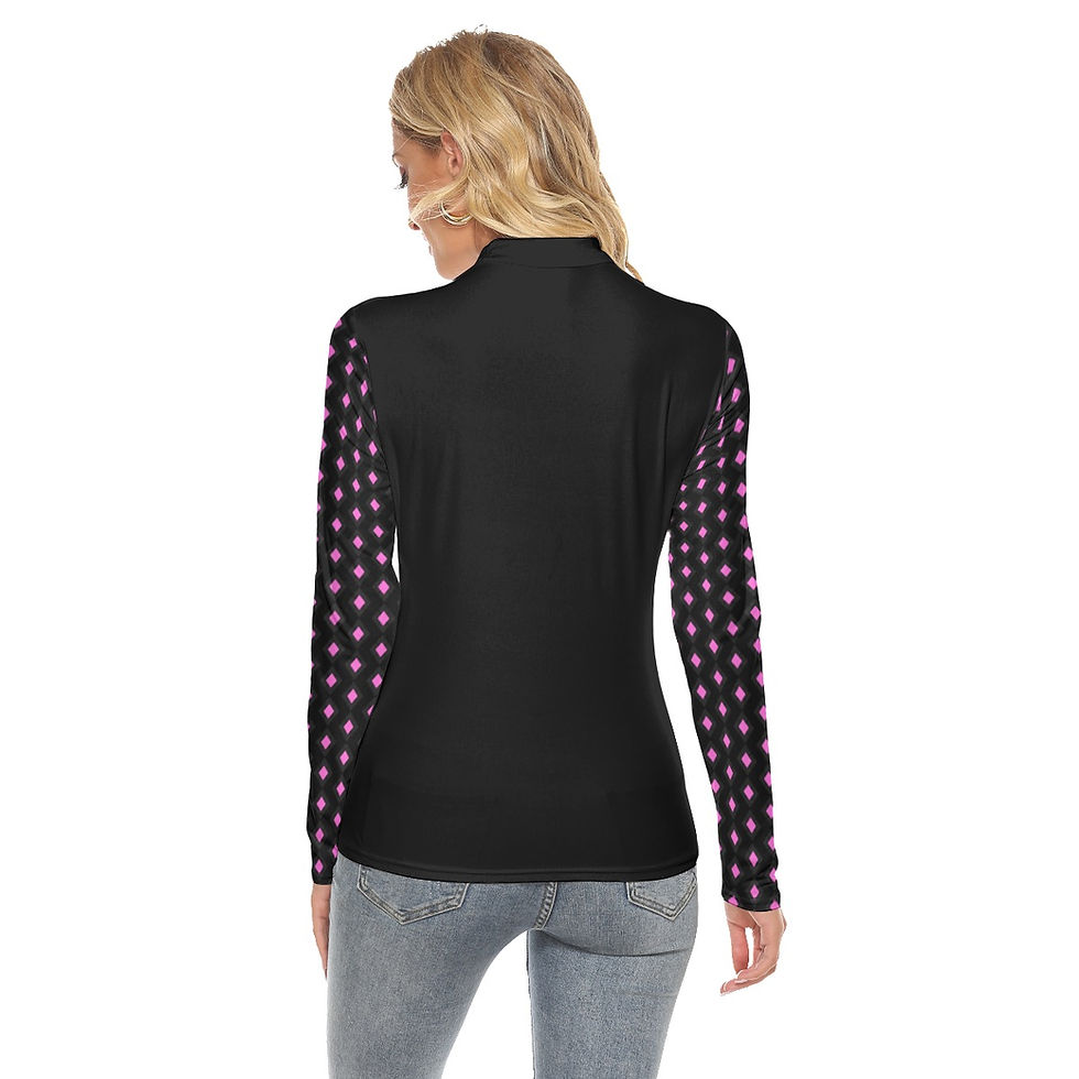 Thumbnail: Ladies Stretchable Turtleneck Top e Diamond Print Fuchsia Black