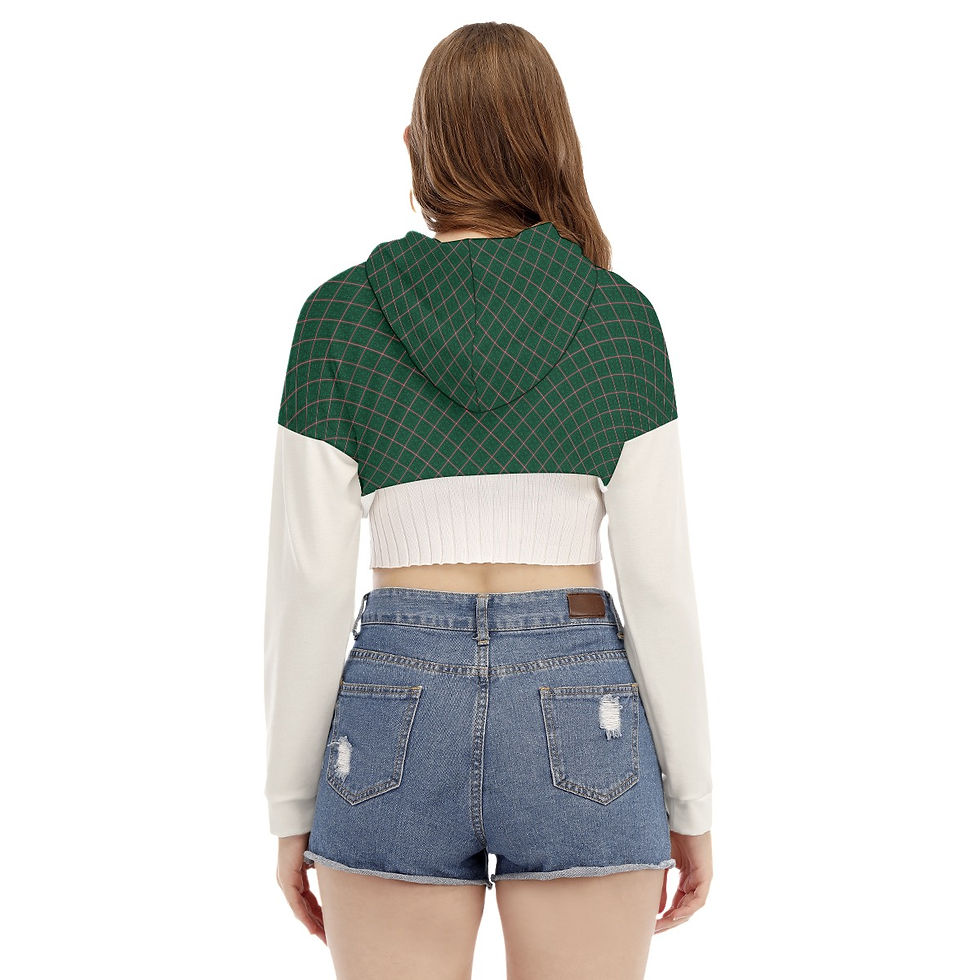 Thumbnail: Short Hoodie With Long Sleeves Emerald é Diamond Print & Off-White