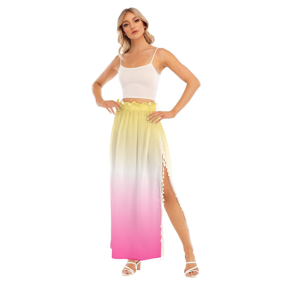 Thumbnail: Long Skirt with Fringe Side Split Glow Gradient Petal Yellow to Pink