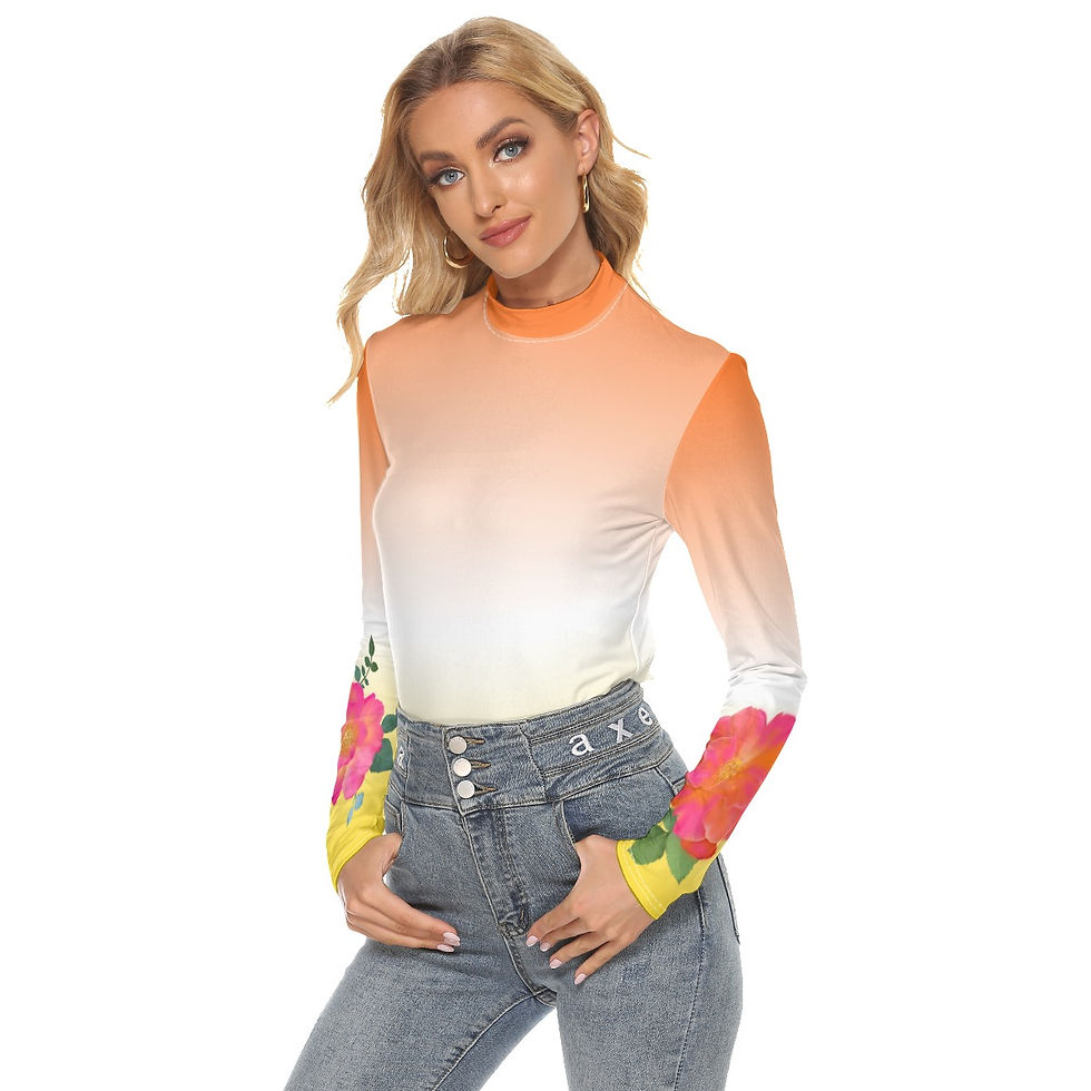 Thumbnail: Stretch Turtleneck Top Citrus Floral Glow Gradient