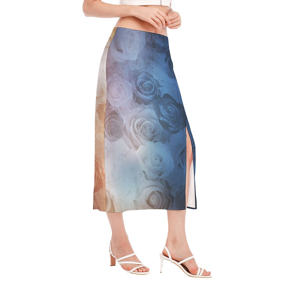Thumbnail: Skirt with Split Roses Sky Print