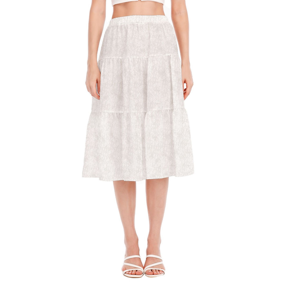 Thumbnail: Sectioned Pleated Chiffon Skirt White & Natural Floral Pattern