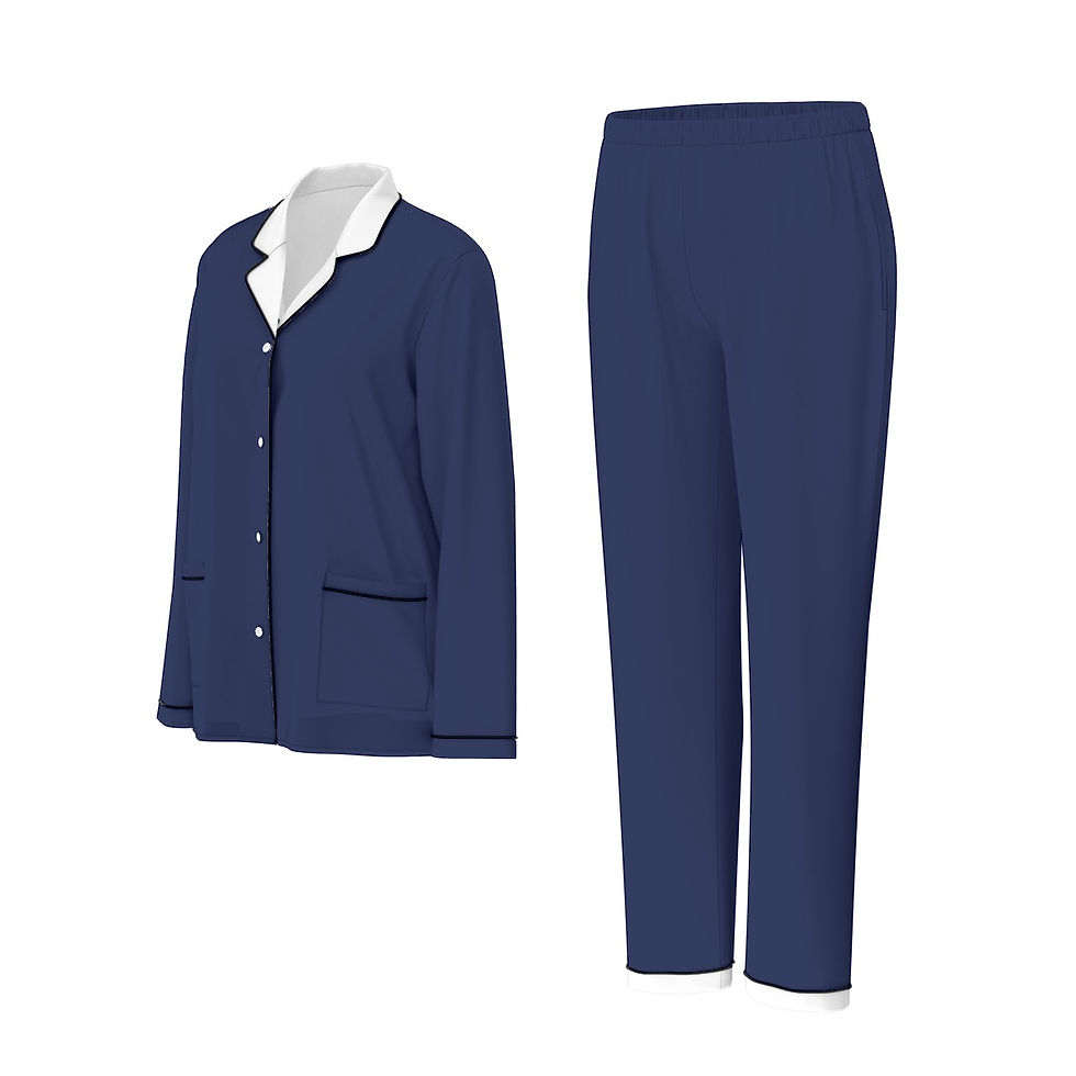 Thumbnail: Ladies Long Sleeve Pajama Set with Black Contrast Piping Midnight