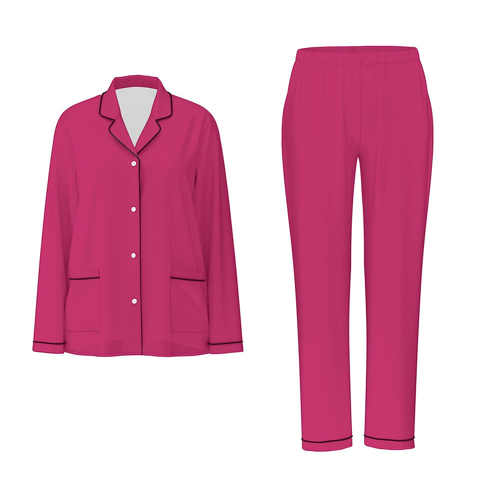 Thumbnail: Long Sleeve Pajama Set with Black Contrast Piping