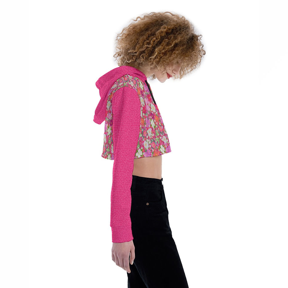 Thumbnail: Crop Top Hoodie Magenta Multi Floral