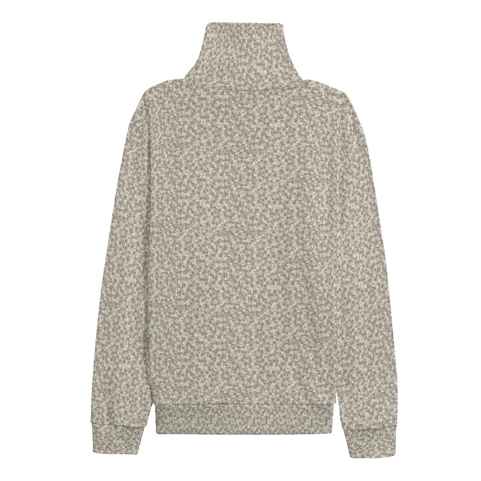 Thumbnail: Fleece Knit Turtleneck Sweater Beige Taupe Flower Print