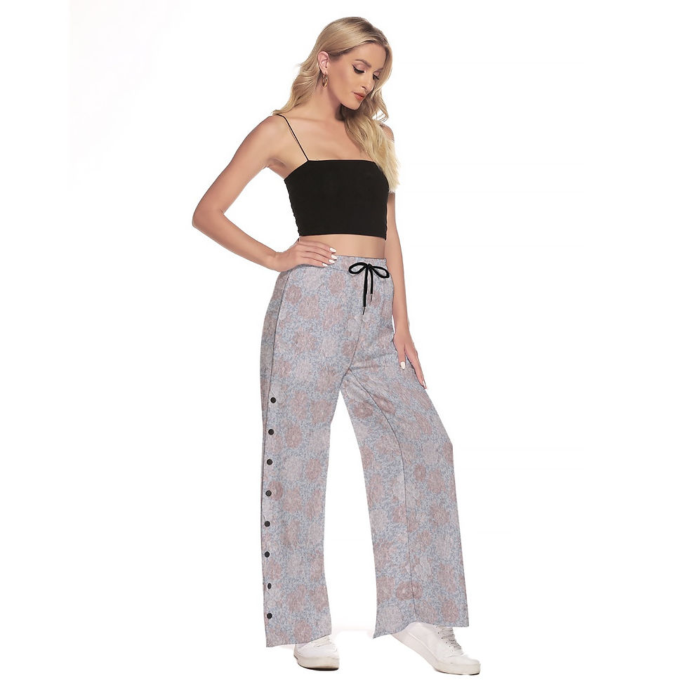 Thumbnail: Side Slit Snap Button Trousers Multi Layered Floral Print