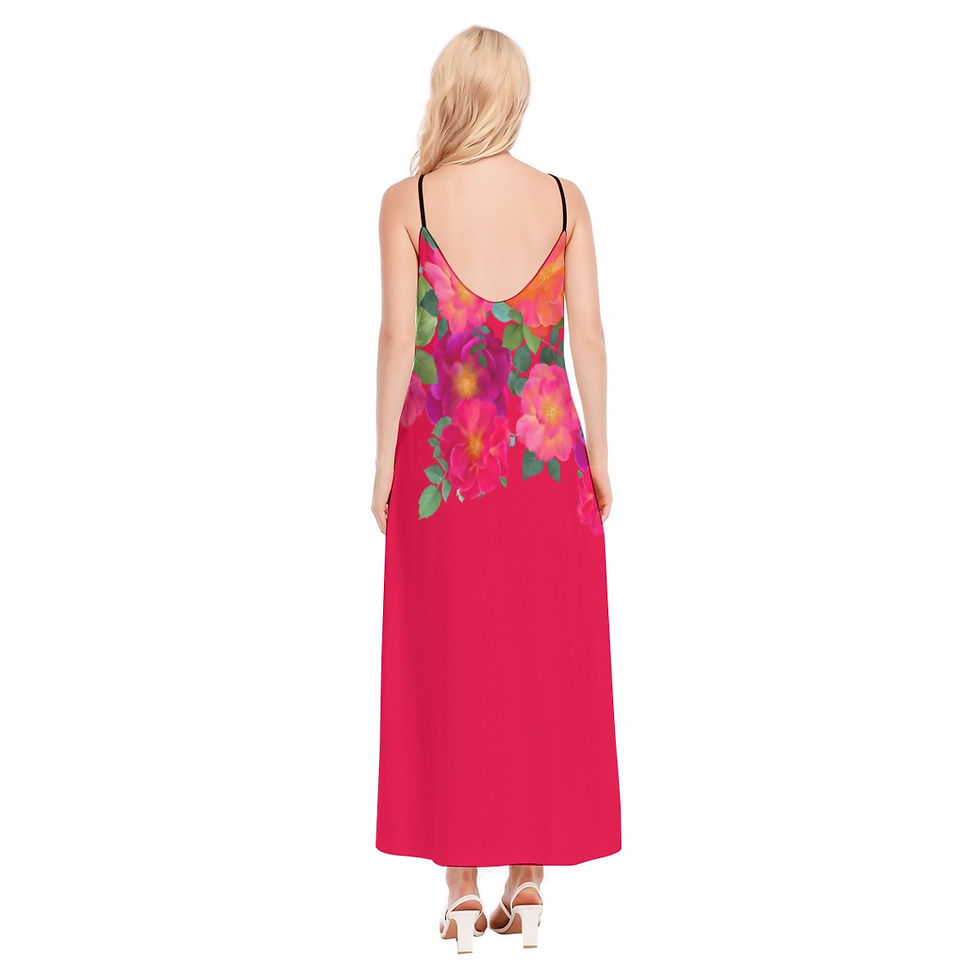 Thumbnail: Cami Black Shoulder Strap Dress Floral Red