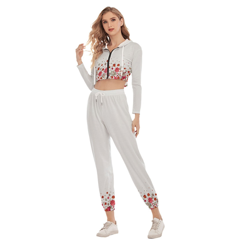Thumbnail: Crop Hoodie Sports Set Roses White