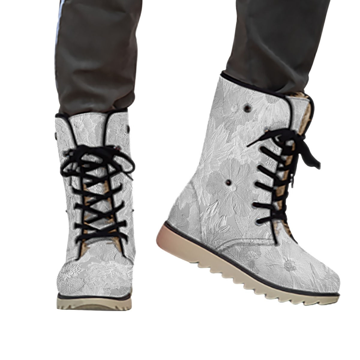 Plush Boots Grey MBoss Flower Print