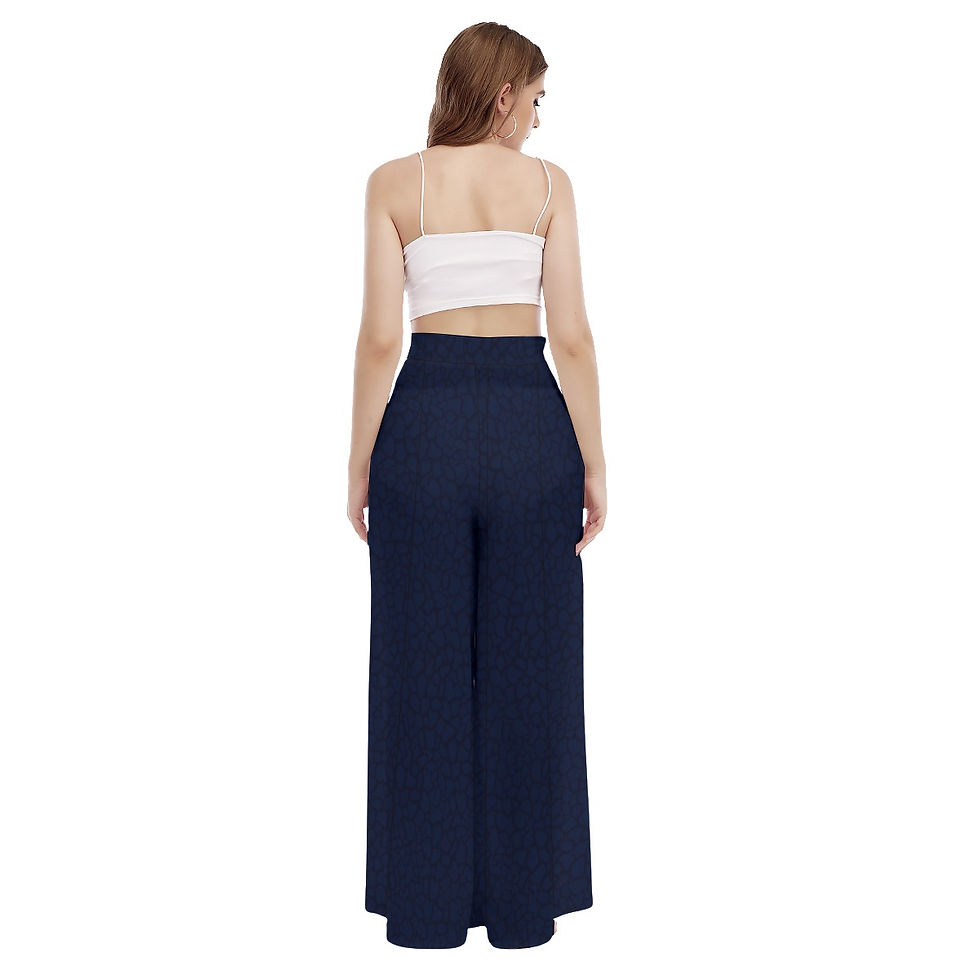 Thumbnail: High Waist Wide Leg Trousers Dark Blue Petal Print