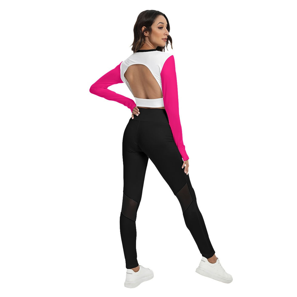 Thumbnail: Sport Set With Backless Top and Leggings Magenta White Black
