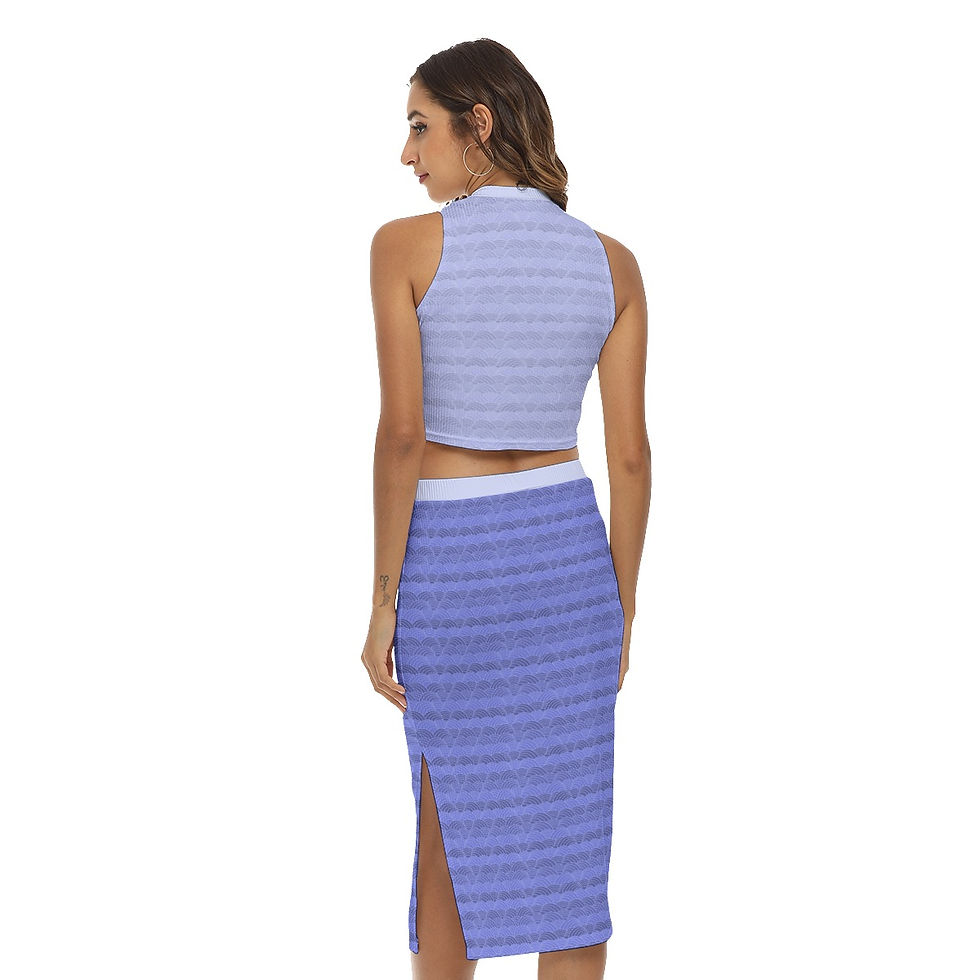 Thumbnail: Tank Top & Side Split Skirt Set Periwinkle Scallop Print