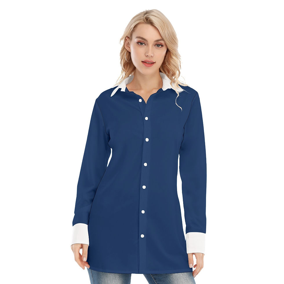 Thumbnail: Long Sleeve Button Front Long Shirt Blue White