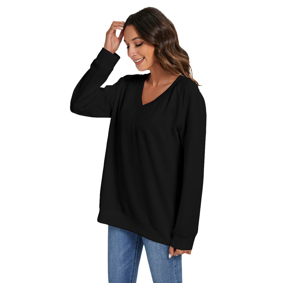 Thumbnail: Knit Texture V-Neck Pull-over with Long Sleeve Black