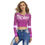 Thumbnail: Long Sleeve Crop Top étoiles Fuchsia Petal Print