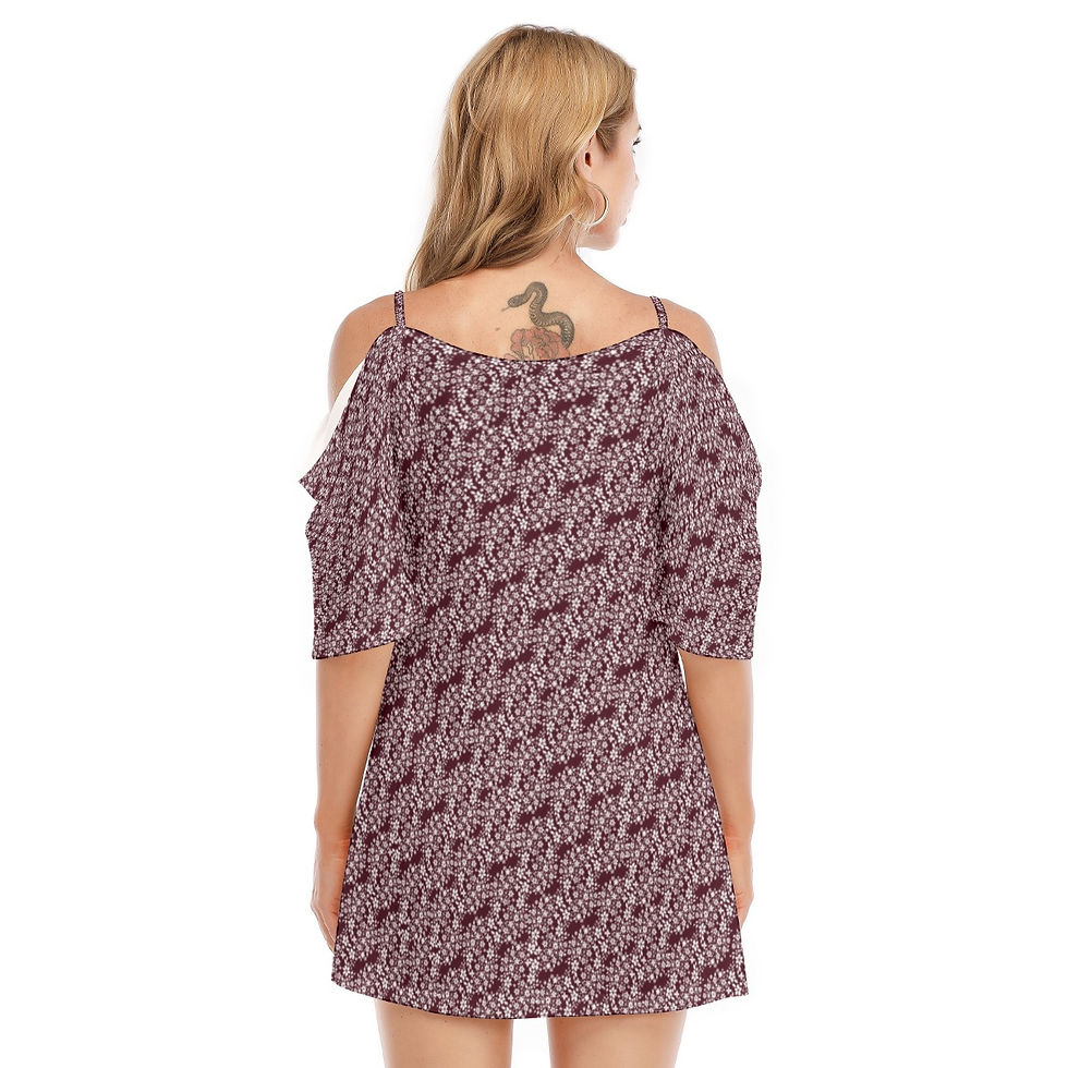 Thumbnail: Off-shoulder Cami Dress Wine & White Floral Link Print