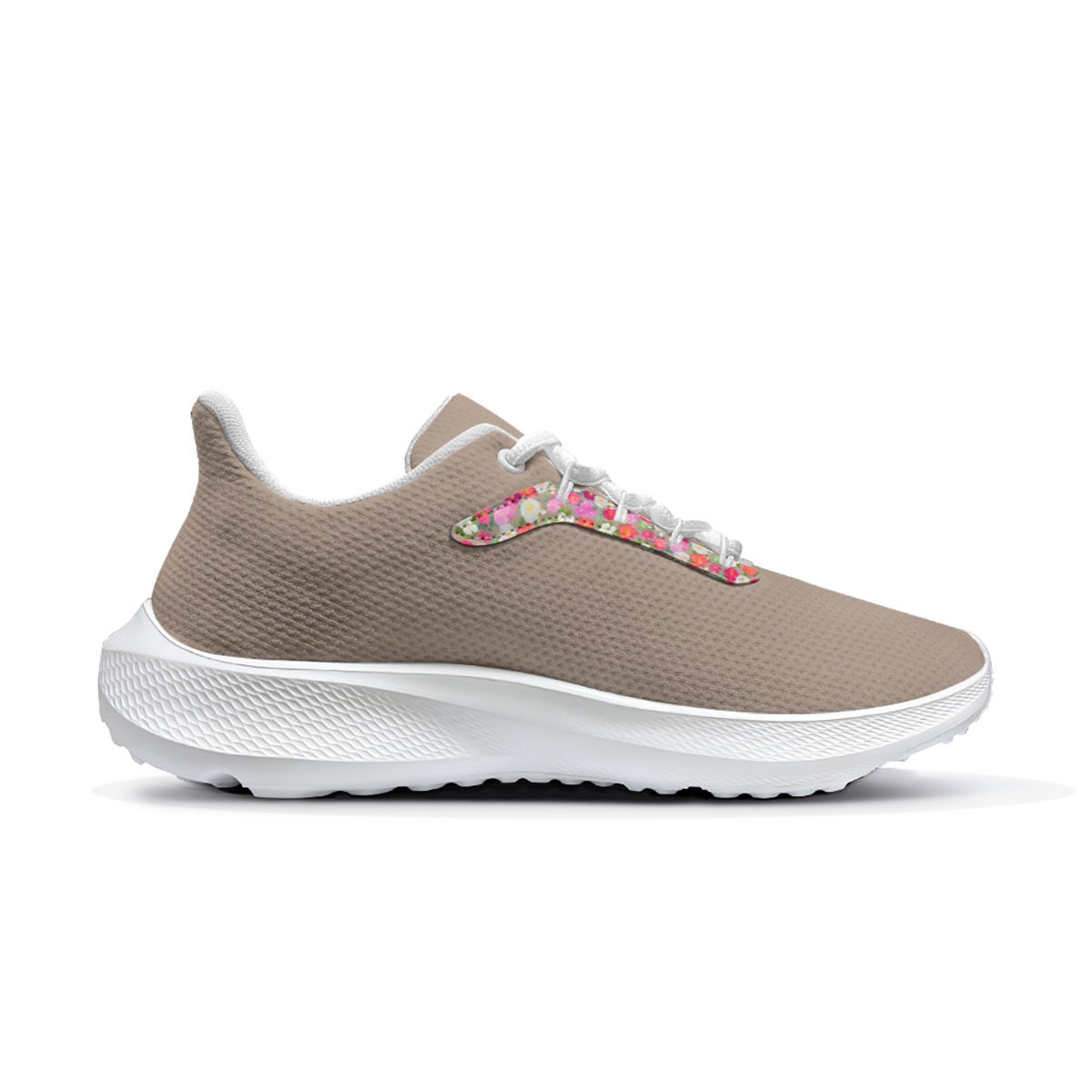 Women's Running Shoes Taupe Beige with Multi Floral Accent